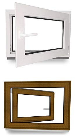 Kellerfenster - Kunststofffenster - Fenster - 3 fach Verglasung - innen Weiß/außen Golden Oak - BxH: 1100 mm x 800 mm - DIN Rechts