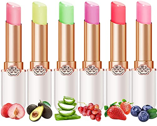 Set di rossetti in gelatina, Set di balsamo per le labbra con cambio di colore della frutta, Balsamo per le labbra alla fragola e aloe vera alla pesca, Set per il trucco delle labbra idratante (6PCS)
