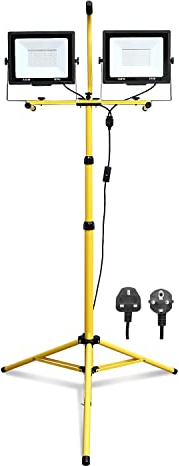 PICAA Focos LED Trabajo 200W Focos con Tripode Ajustable 6500K Lámpara de Trabajo con Enchufe 20000 lúmenes Foco de Trabajo LED 360 Grados Giratorio IP66