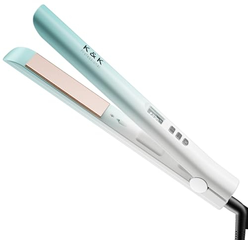 K&K Hair Straightener and Curler in One Flat Iron Hair Straighteners for Women Ceramic Tourmaline Plates Styling Iron for ThickHair Adjustable Temperature Dual Voltage 25mm