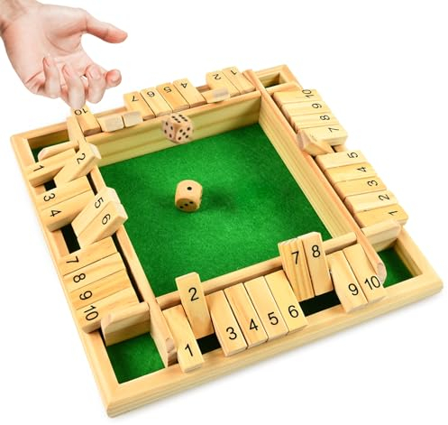 Shut The Box 4 Spieler, klassisches Würfelspiel aus Holz, Sammelspiel mit Würfeln, Mathe-Spiele für Kinder, Tischspiel für Familien