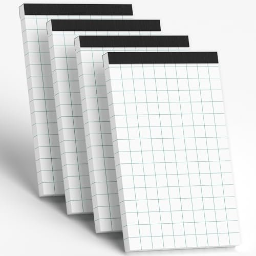 Notizblock Kariert 12,7 x 20,3 cm Notizblöcke, 4 Stück Millimeterpapier Block Notizzettel Graphikblöcke Schreibblock Kariert 80g/m² Rasterpapier für Schule Papier Büro - 2 Quadrate/In, 50 Blatt/Block
