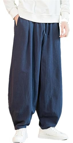Générique Pantalon de Tai Chi Unisexe Confortable Couleur Unie Loisirs Lin Costume Chinois pour Tai Chi and Wing Chun Taille Elastique Tenue de Tai Chi pour la Méditation et Le Qigong,B,M