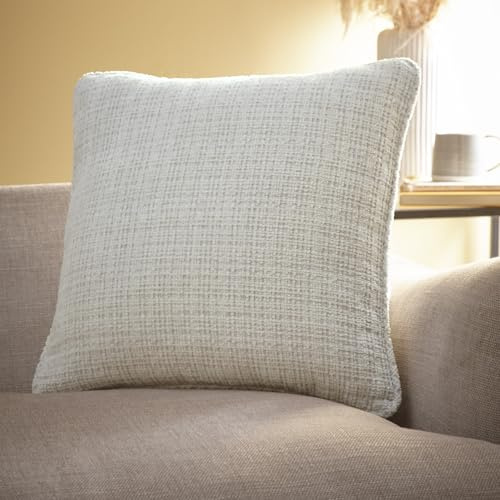 Appletree - Ivory Chenille Cushion (43 x 43cm) - 100% Recycled Polyester - Filling Included - Ivory Cream Cushion with Cover Included/Cushion Insert - Cushion in Ivory White for Sofa/Living Room
