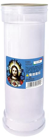 Cero Votivo dedicato al Sacro Cuore - Modello P50 Bianco - Durata 55 Ore - Cereria Di Giorgio