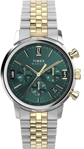 Timex Marlin Chronograph 40 mm herrklocka - Brunt snabbfrigörande armband i två delar, blå urtavla, boett i rostfritt stål TW2W10200