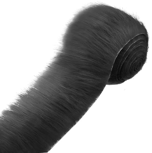 Peloso Pelliccia Sintetica, 5×150CM Soffice Morbido Tessuto in pelliccia sintetica, Pelliccia Sintetica Strisce Pretagliate per Decorazione dell'albero di Natale cosplay fai-da-te (nero)