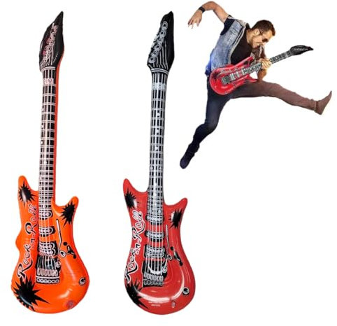 OUDQFCJ 2 Stück Aufblasbare Luftgitarren, Kinder Party Gitarrendekor, Aufblasbarer Band Deko, Dekoration Fasching Gitarren, Flammen Musik Musikinstrumente, zufällige Farbe (55cm)