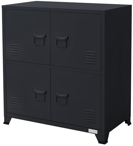 ML-Design Armoire de Classement Anthracite, 75x40x80,5 cm, Acier, Armoire de Bureau sur 4 Pieds, Vestiaire à 4 Portes, 2 Compartiments Intérieurs, Rangement et Stockage d'Objets, pour Salon, Chambre