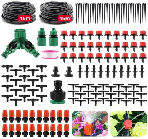 Système d'irrigation Jardin,149 Pièces Kit Arrosage Automatique,15M+15M Arrosage Automatique pour Jar,Irrigation Jardin，Convient pour le Jardin, la Pelouse, le Refroidissement