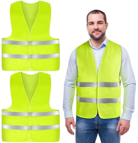 AYBUY Giubbotto Sicurezza Riflettente, 2 Pezzi Gilet Alta Visibilità Verde Unisex Riflettenti a 360°, Visibile Gilet di Lavoro Riflettente per Cantiere, Conducenti, Addetti alla Pulizia