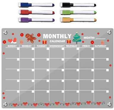 Klar planeringstavla – whiteboard med magnet för månadskalender | Akryl med återanvändbar radering, kylskåpsorganiseringsverktyg, klassrum, sovsal, lägenhet, student, lärare