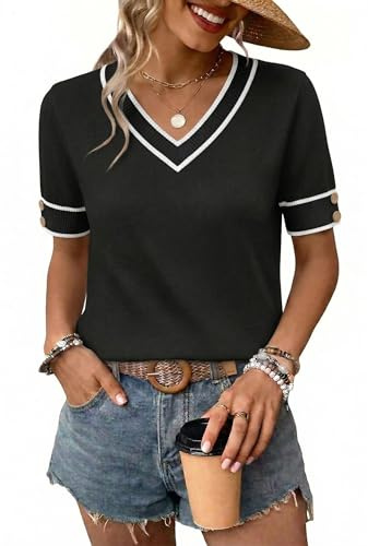 WIHOLL Womens Tops Knitted Short Sleeve T Shirts for Women UK 2026 Trendy Ladies Jumpers Business Casual Clothes