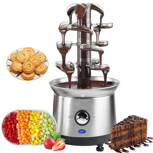 Chokladfontän, 4-lagers rostfritt stål elektrisk fonduemaskin, 1,2 kg kapacitet för choklad, nachost och såser