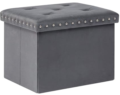 Bonlife Vikbar förvaringslåda med förvaringsutrymme, bröstkorg med dubbar, fotstöd, vadderad sits, grå, sammet, 42 x 32 x 32 cm