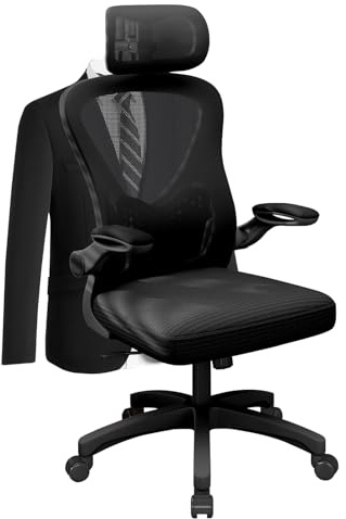 LUKVCIY Ergonomic Mesh Office Chair, High Back Desk Chair with Adjustable Headrest & Flip-Up Armrests, Swivel Comfy Chair for Home Office/Study, Black