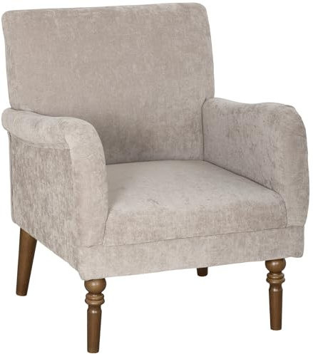 HOMCOM Sillón Relax, Sofá Individual, Tapizado en Lino, Reposabrazos Estilizados, Patas de Madera Maciza, Acolchado Grueso para Salón, Dormitorio y Oficina, Gris