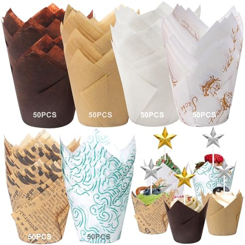 TOSUTO 300 Pezzi Pirottini di Carta per Cupcake,Pirottini per Muffin Carta,Pirottini da Forno Olio-Prova,per Cuocere,Presentare e Regalare dolcetti,per Muffin,Torte,Budini,Focaccine,Gelati