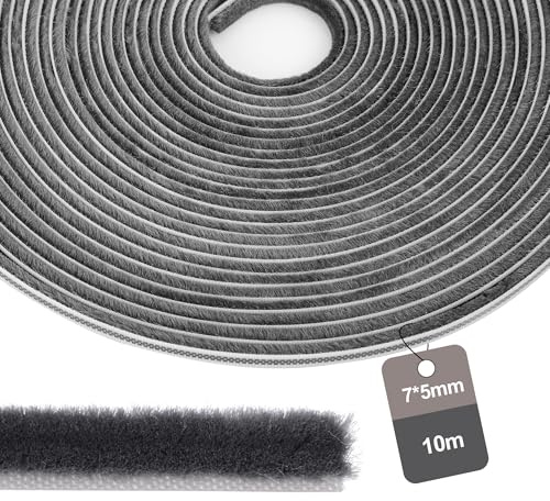 Zalava 10m Joint Brosse 5mm pour Coulisse de Volet Roulant avec Talon 7mm | Joint Coulisse pour Amortissement, Étanchéité et Réduction du Bruit de Volet Roulant/ Store