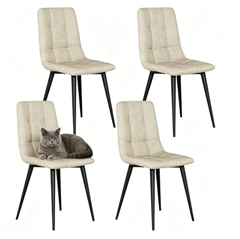 JMGJOY Velvet Dining Chairs Set of 4 Modern Upholstered kitchen Chairs Dining Room Chair Max.120kg Metal Legs Padded Seat Backrest for Living Room Bedroom, Beige