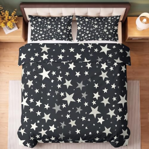 Moderna minimalistiska sängkläder 135 x 200 cm mikrofiber 3-delat bäddset med universum stjärna natthimmel påslakan och 2 örngott 80 x 80 cm, svarta sängkläder set barn vuxna