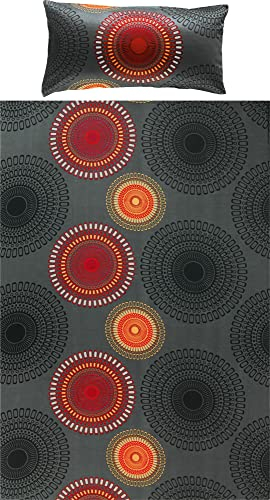 REDBEST Bettwäsche, Bettgarnitur Satin Kreise anthrazit-Terra Größe 40x80 cm / 155x220 cm - 100% Baumwolle, mit praktischem Reißverschluss (weitere Größen, Farben)