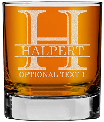 Spotted Dog Company Personalised Etched 325ml Whiskey Glass Tumbler, Custom Whisky Birthday Gift for Men Him Dad, Customised Cocktail Old Fashioned Scotch, Bourbon Decoration Decor - Halpert Monogram