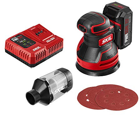 SKIL PWRCore 20 Brushless 20V 5-Inch Random Orbital Sander, Includes 2.0Ah Lithium Battery and PWRJump Charger - SR660302