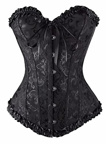 Dreamburn Bustiers Corsets Bridal Lingerie Lace up Satin Boned Corset Women's Gothic Corsets Cinchers Overbust Bodysuit , Black, Large(UK8-10)