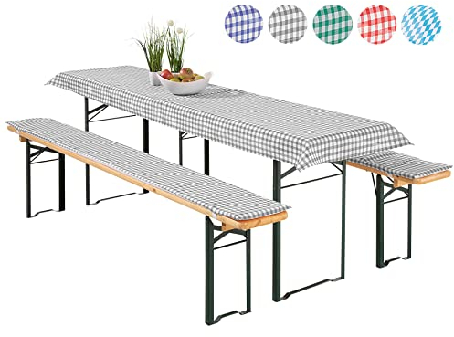 heimtexland ® Auflagen Set Bierzeltgarnitur 3-teilig Biertisch Tischdecke Bierbank Polster Bierbankauflage Typ331 Vichy Karo Grau für Tischmaß 50 x 220 cm