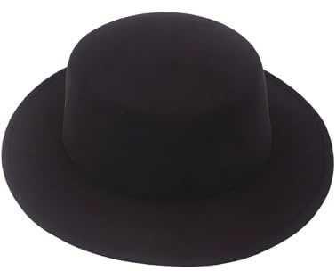 QUUPY Fashion Wool Blend Fedora Hat Wide Brim Church Flat Top Church Derby Cap for Men Women Black