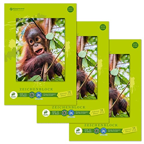 Staufen Edition Dürer Zeichenblock - DIN A4, 18 Blatt, geleimt, premiumweißes 100g/m² Recyclingpapier, 4 verschiedene Motive (keine Auswahl möglich), 3 Stück