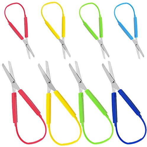 8 tijeras de anillo AIFUDA 5, 5 y 8 para niños, adultos y escuelas con tijeras de color y agarre autoadaptativo