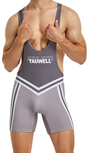 YUFEIDA Men's Sports Shirts Active Undershirts One Piece Boxer Singlet Wrestling Bodywear Active Base Layers Bodysuit A/Grey