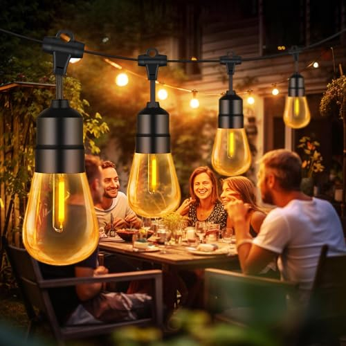 hangyiwei Lichterkette Außen Strom - 18M S14 15+2 LED Lichterkette Outdoor Bruchsicher IP68 Wasserdicht für Garten, Terrasse, Balkon, Hochzeiten, Party (Warmweiß)