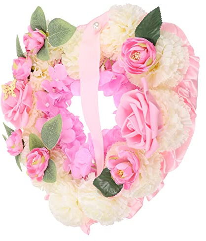 Trauerkranz Künstlich Künstliche Begr?bnis- Arrangements Herzf?rmige Tribut Grabgirlande Faux mit Ribbon Rosa