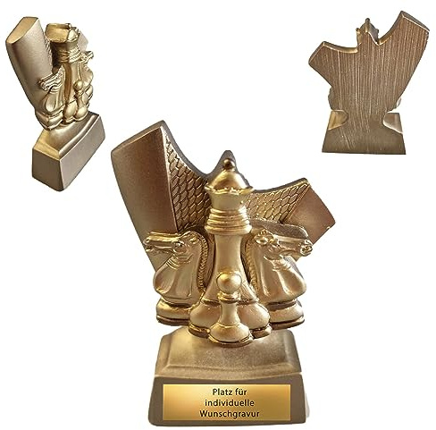 eberin Trophée XS - Trophée d'échecs avec texte au choix - Figurine d'échecs en résine or vieilli pour prix d'échecs - Récompense personnalisable - Récompense de jeu d'échecs