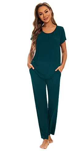 Smallshow Pijama Lactancia Manga Corta Camison Lactancia Hospital,Teal,L