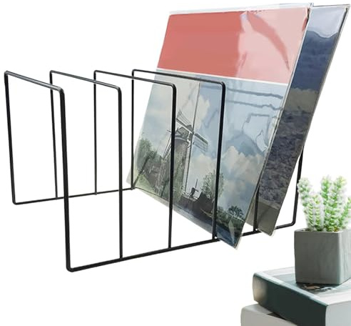 Xeihuul Soporte para discos de vinilo - Soporte para álbumes, archivador de archivos de hierro para libros, almacenamiento de vinilo para discos de vinilo, libros, carpetas
