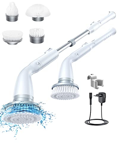 LABIGO Cepillo de limpieza eléctrico 300 RPM Power Scrubber con 4 cepillos intercambiables, cepillo de limpieza para el hogar eléctrico para el cepillo de juntas, azulejos, baño, baño - blanco