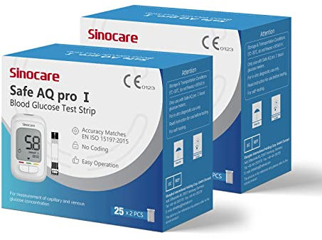 Sinocare 100 Tiras Reactivas Glucosa para Sinocare Safe AQ Pro I, solo Medidor de Glucosa en Sangre (Sin máquina, sólo tiras reactivas)