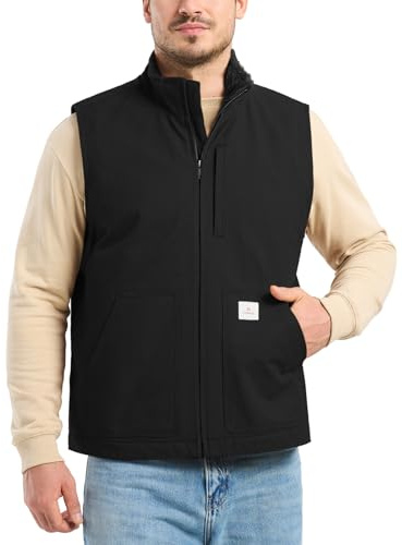 HISEA Men's Washed Duck Sherpa-Lined Vest, Mens Loose Fit Winter Insulated Canvas Workwear Mock-Neck Vest
