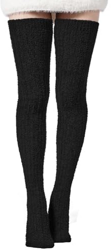 Moon Wood Calzini Lunghi Donna Pile Coral Alti Calzini Donna Sopra il Ginocchio Calze Autoreggenti Curvy Sexy Stivali Nero