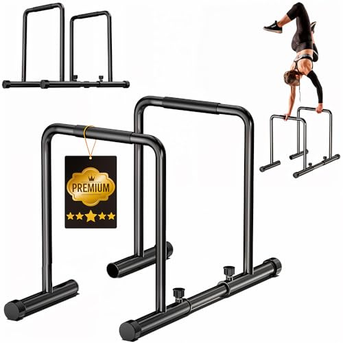 Barre Calisthenics Equipment à la Maison - Barre de Dips Largeur et Hauteur Réglables Capacité Charge 150 kg - Barre de Traction sur Pied Parallele - Parallettes Calisthenics Poignée Ergonomique