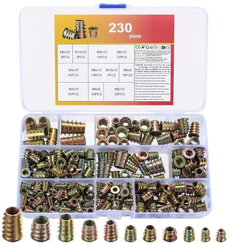 230 Stk Einschraubmuttern Gewindeeinsatz Holz, M4 M5 M6 M8 M10 Einschraubmuffen Set, Gewindebuchse Gewindeeinsätze Einschlagmuttern, Eindrehmuffe Einschraubhülse Innensechskant Muttern für Holzmöbel