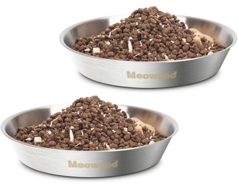 Cat Bowls,6.7 Extra Wide Stainless Steel Cat Food Bowls Whisker Friendly Water Dishes Plates for Cats and Small Dogs Good for Wet and Dry Food(2pack)