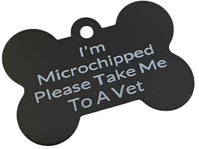Ashton and Finch husdjurstagg ID-kragetikett – aluminium graverad med I'm Microchipped, Please Take Me to a vet – skydda ditt husdjurs integritet (svart)