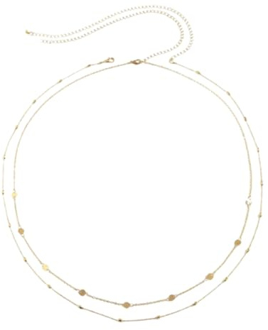 Lot de 2 chaînes pour corps dorées & argentées 18K collier de hanche hypoallergénique anti-corrosion accessoire polyvalent réglable DIY adapté aux tailles 26.5-33 pouces bijou de plage féminin