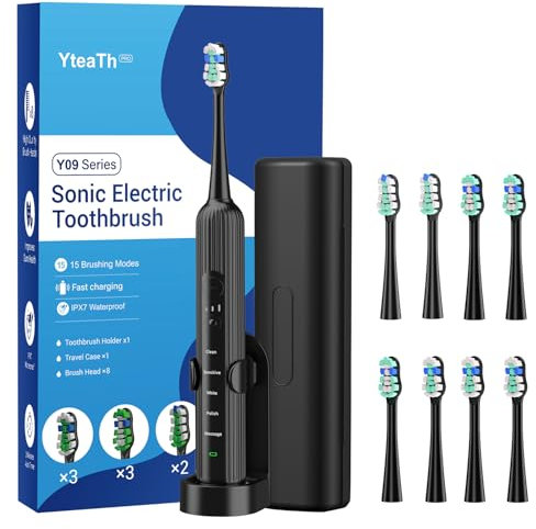 Sonic Electric Toothbrush for Adults and Kids, 47,000 VPM with 5 Modes and 3 Intensities, Travel Toothbrush with Case, 3 Hours Charge for 60 Days, Built-in Smart Timer Black