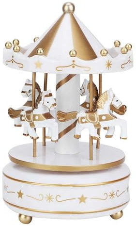 Carillon a giostra, regalo di compleanno per ragazze, carillon rotante con cavalli, per compleanno, Natale, festival, matrimoni (bianco e oro)
